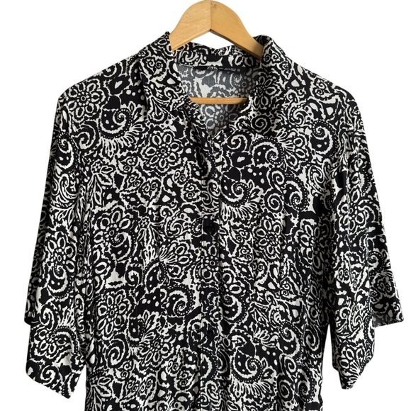 Zara Black White Printed Button Down Shirt Midi Dress V-Neck Lapel Collar Large - Picture 10 of 11